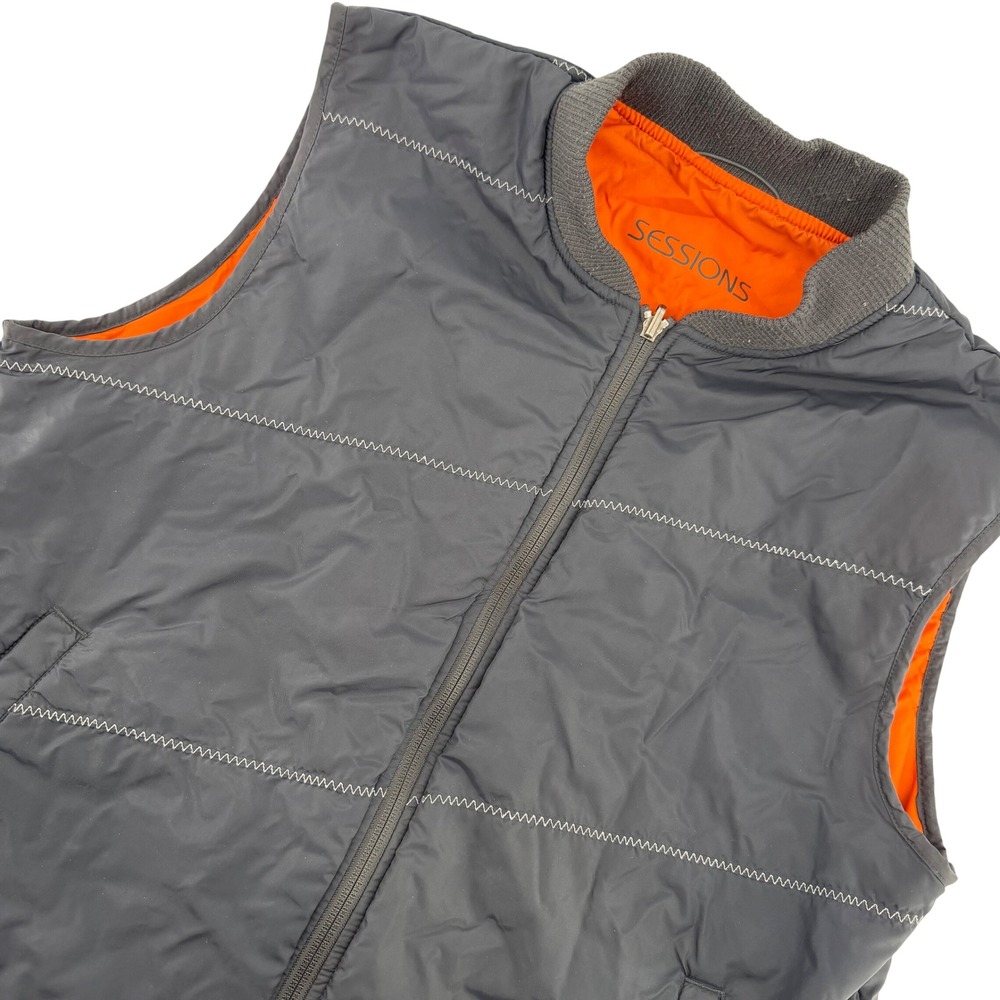 Sessions Men's L Quilted Puffer Vest Orange Lining Bomber Style Insulated Snow